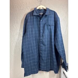 Stacy Adams Rayon Button Up Shirt Long Sleeve Check Mens Blue Size Large